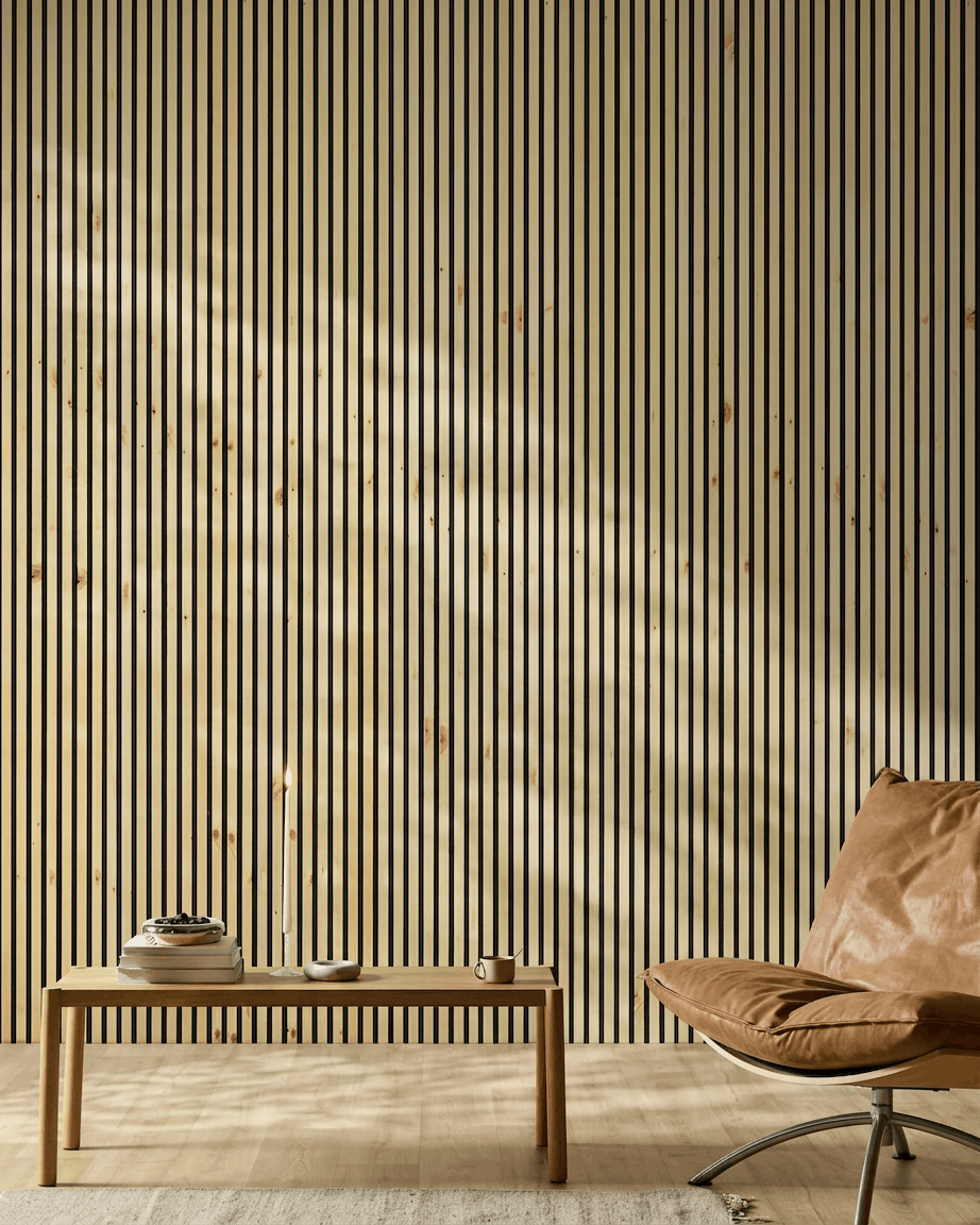 Akupanel | Acoustic Panel / Natural Wood, Alp, Black Felt, 240 x 60 cm